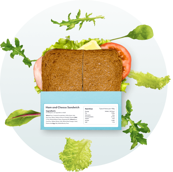 The back of a sandwich showing the ingredients label